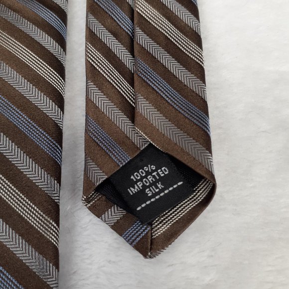 Apt 9 Men's Tie Silk Stipes Wide Brown Blue 56.5 Inches - Picture 8 of 8